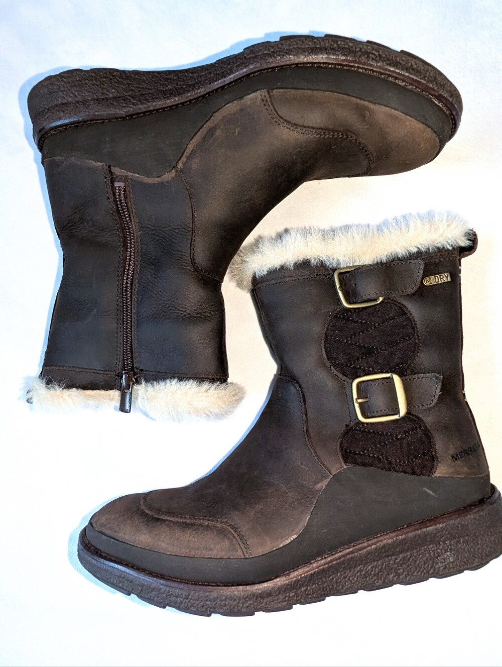 Merrell Brown Leather Waterproof Faux Fur Insulated Winter Boots 7.5